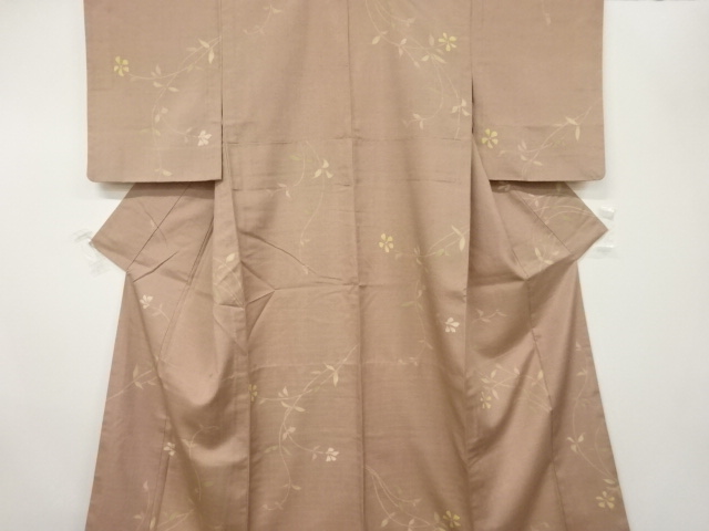 JAPANESE KIMONO / ANTIQUE HITOE KIMONO / SILK / HAND WOVEN TSUMUGI / FLOWERS